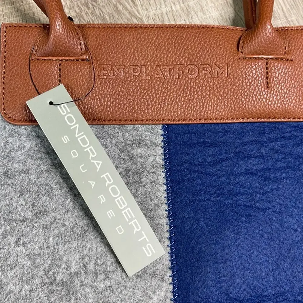 NWT SONDRA ROBERTS SQUARED Blue Gray Wool Tote